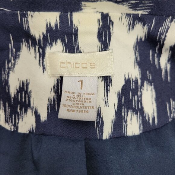 Chico's Women's Three Button Cotton Light Weight Navy/White Blazer Size 1 (8/10) - Picture 15 of 15